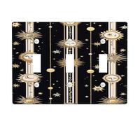 Celestial Light Switch Cover Plates/Outlet Covers, Black and Gold Sun and Moon Design for Home Decor, Thermoplastic Wall Plates, Standard Size Triple Toggle