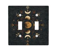 Celestial Light Switch Cover Plates/Outlet Covers, Black Gold Lunar Phases for Wall Accents, Mystical Season Decor, Thermoplastic Wall Plates, Standard Size Double Toggle