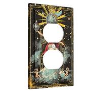 Celestial Light Switch Cover Plates/Outlet Covers, Mystic Black Starry Night for Wall Accents, Thermoplastic Wall Plates, Standard Size Single Duplex Outlet