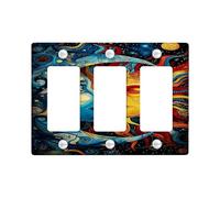 Celestial Light Switch Cover Plates/Outlet Covers, Vibrant Blue and Yellow Sun and Moon Design for Home Decor, Thermoplastic Wall Plates, Standard Size 3 Gang Wall Plate