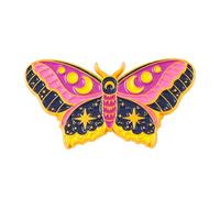 Celestial Luna Moth Enamel Lapel Pin - Pink and Yellow Moon Phase Butterfly Hard Enamel Brooch Badge with Stars and Crescent Moon Wings for Nature Lovers - 4cm x 2cm