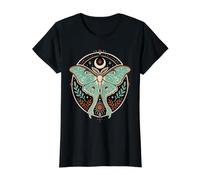 Celestial Luna Moth Moon Sun Stars Botanical Value Graphic T-Shirt, Women, Black, M