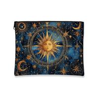 Celestial Makeup Bag, Gold Starry Universe Cosmic Cosmetic Travel Bags for Women, Portable Small Canvas Zipper Pouch, Astrology Festival Gift Skincare Toiletry Bag Organizer, Blue, 7x9 Inch, Stars