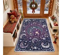 Celestial Moon and Stars Holiday Theme Crescent Christmas Area Rug 3' X 5' | Starry Night Theme, Winter Snowflake Accents, Seasonal Home Decor, Cozy Indoor Floor Covering, Fanciful Holiday Aesthetic