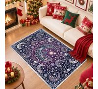 Celestial Moon and Stars Holiday Theme Crescent Christmas Area Rug 4' X 6' | Starry Night Theme, Winter Snowflake Accents, Seasonal Home Decor, Cozy Indoor Floor Covering, Fanciful Holiday Aesthetic