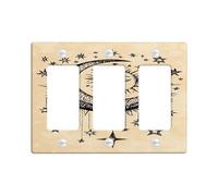 Celestial Moon and Stars Light Switch Cover Plates/Outlet Covers, Vintage Beige Wall Accents, Thermoplastic Wall Plates, Standard Size 3 Gang Wall Plate