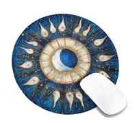 Celestial Moon and Stars Mouse Pad, Blue Night Sky Design with Gold Accents, Non-Slip Gaming Mousepad for Home and Office, Ideal for Astrology Lovers Round 8x8 Inch