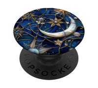 Celestial Moon and Stars Stained Glass Mosaic Vintage Pearl PopSockets Adhesive PopGrip