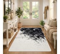 Celestial Moon and Stars Watercolor Art Crescent Abstract Area Rug 3' X 5' | Celestial Night Skyline Motif, Artistic Ink Wash Effect, Modern Home Decor, Versatile Floor Accents, Abstract Star Pattern