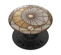 Celestial Moon and StarsStained Glass Mosaic Vintage Pearl PopSockets Adhesive PopGrip