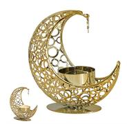 Celestial Moon Candle Holder Decor, Hanging Star Metal Votive Stand for Zen Meditation, Boho Coffee Table Centerpiece, Romantic Gift for Moon Lovers, Ramadan Eid Mubarak Decorations (golden)