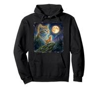 Celestial Moon Cat Ginger Kitten Night Sky Art Pullover Hoodie