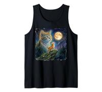 Celestial Moon Cat Ginger Kitten Night Sky Art Tank Top