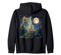 Celestial Moon Cat Ginger Kitten Night Sky Art Zip Hoodie