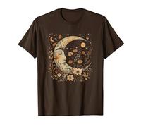 Celestial Moon Cottagecore Astrology Astronomy Wildflowers T-Shirt, Men, Brown, 3X-Large