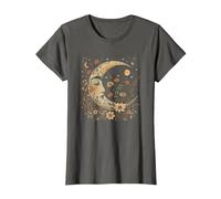 Celestial Moon Cottagecore Astrology Astronomy Wildflowers T-Shirt, Women, Asphalt Grey, X-Small