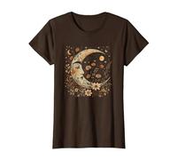 Celestial Moon Cottagecore Astrology Astronomy Wildflowers T-Shirt, Women, Brown, Small