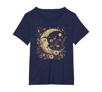 Celestial Moon Cottagecore Astrology Astronomy Wildflowers T-Shirt, Women's Plus, Navy Blue, 4X