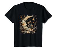 Celestial Moon Cottagecore Astrology Astronomy Wildflowers T-Shirt, Youth, Black, Large