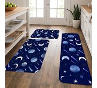 Celestial Moon Kitchen Mats for Floor, Night Skyline Patterned Soft Mats, All Season Cushioned Comfort Washable Decor Rugs for Kitchen Sinks Laundryroom Bathroom 3pcs