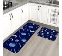 Celestial Moon Kitchen Mats for Floor, Night Skyline Patterned Soft Mats, All Season Cushioned Comfort Washable Decor Rugs for Kitchen Sinks Laundryroom Bathroom 2pcs