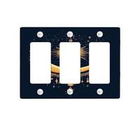 Celestial Moon Light Switch Cover Plate/Outlet Covers, Golden Crescent and Stars for Night Decor, Thermoplastic Wall Plates, Standard Size 3 Gang Wall Plate