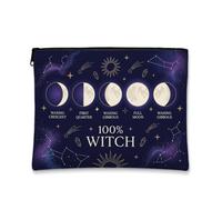 Celestial Moon Phase Witch Quote Phases Mystical Makeup Bag, Purple, 7x9