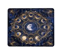 Celestial Moon Phases Mouse Pad, Navy Blue Night Sky Design with Gold Accents, Astro-Inspired Office Desk Mat for Home and Gaming Setup, Non-Slip Water-Resistant Mousepad Square 8x10 Inch