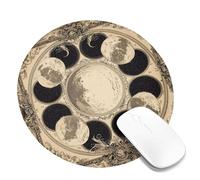 Celestial Moon Phases Vintage Desk Mouse Pad, Elegant Beige Lunar Decorations, Stitched Edge Non-Slip Mousepad for Home Office Computer, Gaming Setup Round 8x8 Inch