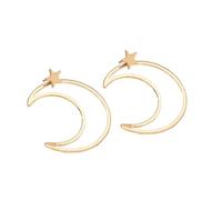 Celestial Moon & Star Earrings Set - Gold - Toned Dangle & Stud Combo, Unique Astrology Jewelry for Women