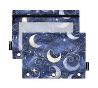 Celestial Moons Stars Blue Pencil Pouch for 3-Ring Binder Clear Pencil Case
