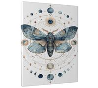 Celestial Moth Canvas Wall Art, Blue Grey Lunar Moon Phase Decor, Mystical Aesthetic Artwork For Living Room, Bedroom, Study, Home Office 12x16 Inch