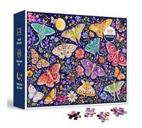Celestial Moth Garden 500 Piece Jigsaw Puzzle for Adults, Watercolor Night Sky Puzzle with Colorful Luna Moths, Wildflowers, Moon, Stars, and High Contrast Nature Art, Finished Size 20.5 x 15 in