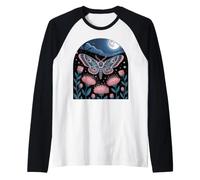 Celestial Moth in Moonlit Flower Garden Raglan Baseball Tee
