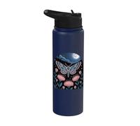 Celestial Moth in Moonlit Flower Garden Stainless Steel Insulated Water Bottle