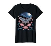 Celestial Moth in Moonlit Flower Garden Value Graphic T-Shirt, Women, Black, M