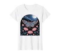 Celestial Moth in Moonlit Flower Garden Value Graphic T-Shirt, Women, White, S