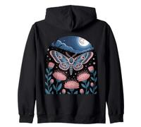 Celestial Moth in Moonlit Flower Garden Zip Hoodie