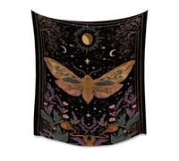 Celestial Moth Moon Stars Serpent Botanical Wall Tapestry Hanging Black Gold Occult Witchy Boho Decor For Bedroom Dorm Meditation Space Altar Home Giftwhite30x40inch