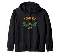 Celestial Moths & Moon Phases - Mystical Cosmic Zip Hoodie