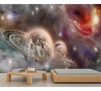 Celestial Mural Space Planet Mural Wallpaper Colorful Nebula Murals Solar System Stars and Planets Wallpaper Large Wall Decals for Living Room Tv Background Wall 365 x 254 cm