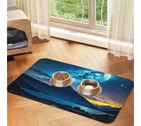 Celestial Night Sky Dog Food Mats for Floors, 12x18 Inch Non-Slip Super Absorbent Pet Food Mat, Dishwasher Dog Mat for Food and Water, Cute Rubber Quick Dry Pet Feeding Mat for Dogs Puppy Cats