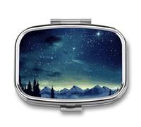 Celestial Night Sky Pill Organizer Container for Travel, Metal 2 Compartment Square Pill Case, Portable Mini Medicine Box Pill Storage Case for Purse Pocket, Supplement Storage