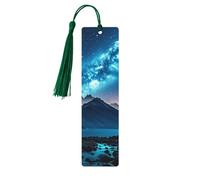 Celestial Night Sky Wooden Bookmarks 5pcs with Dark Green Tassels Handmade Double-Sided Printed Book Marks Page Markers Book Accessories Gift for Book Lovers Women Men