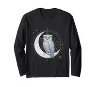 Celestial Owl Geometric Art Moon Phases and Cosmic Symbol Long Sleeve T-Shirt