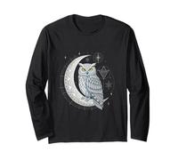 Celestial Owl Geometric Art Moon Phases and Cosmic Symbol Long Sleeve T-Shirt
