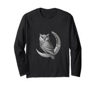 Celestial Owl Geometric Art Moon Phases and Cosmic Symbol Long Sleeve T-Shirt