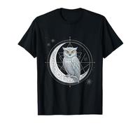 Celestial Owl Geometric Art Moon Phases and Cosmic Symbol T-Shirt