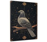 Celestial Pigeon Wall Art, Gray Starry Sky Bird Canvas Prints, Vintage Home Aesthetic Decor for Living Room, Bedroom, Office, Wrapped Canvas 12x16 Inch