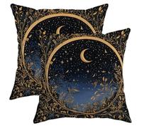 Celestial Pillow Covers Set of 2, Navy Blue Moon and Stars Decorative Throw Pillows Case, Nighttime Aesthetic Farmhouse Decor Cushion Covers for Living Room Sofa Bed Couch 18x18 Inch